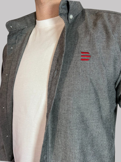 Camisa Slim Fit Cinza lisa