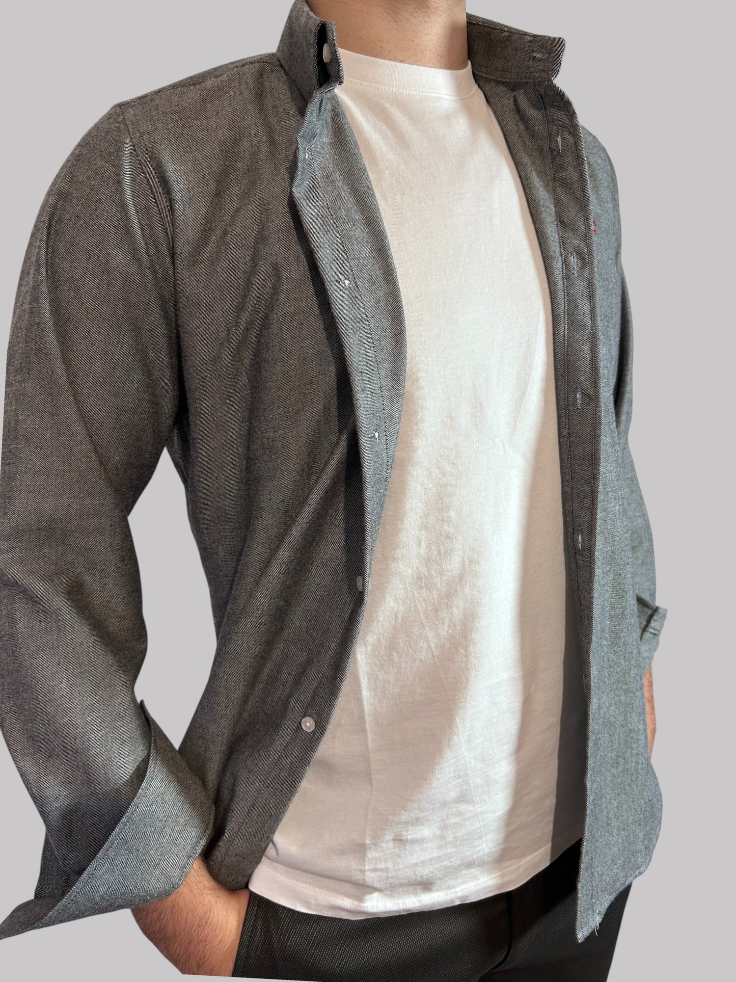 Camisa Slim Fit Cinza lisa