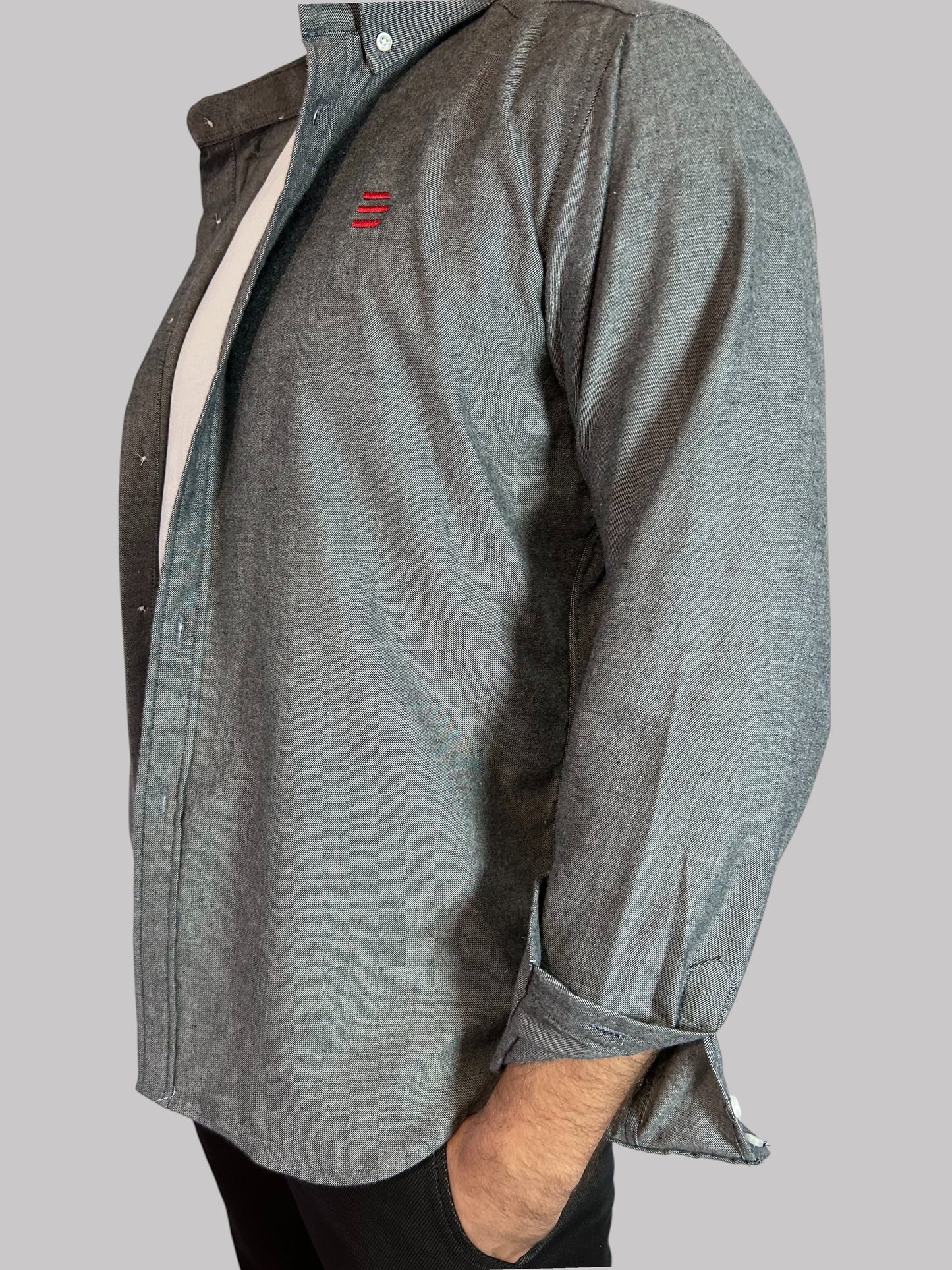 Camisa Slim Fit Cinza lisa