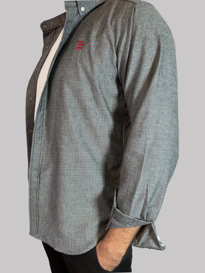 Camisa Slim Fit Cinza lisa