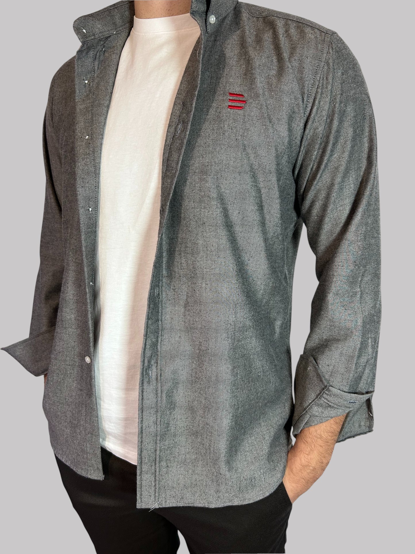 Camisa Slim Fit Cinza lisa