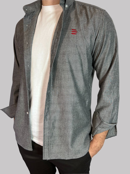 Camisa Slim Fit Cinza lisa