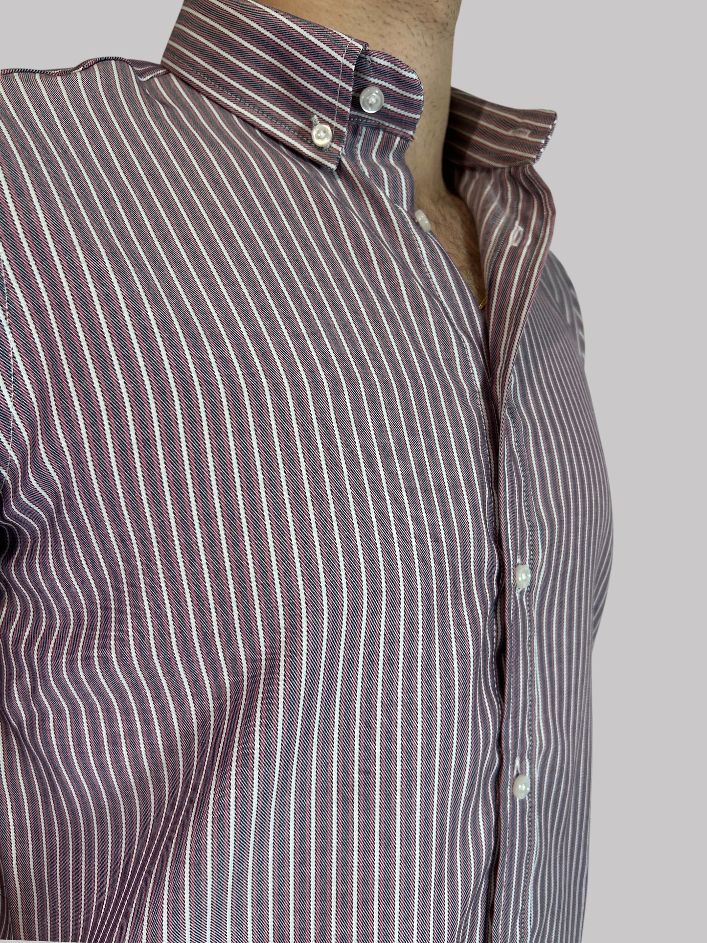 Camisa Regular Fit Risca Vermelha