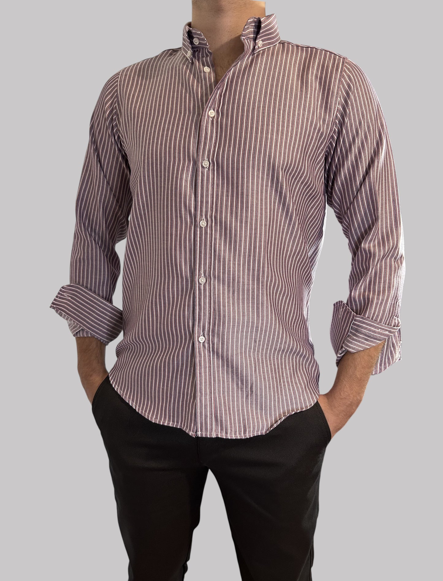 Camisa Regular Fit Risca Vermelha