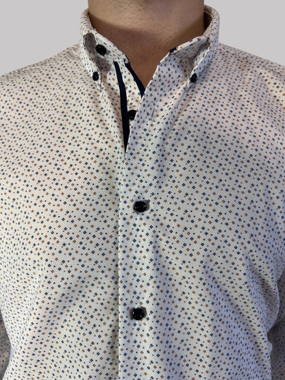 Slim Fit - desenho tipo flor em tons de castanho e azul