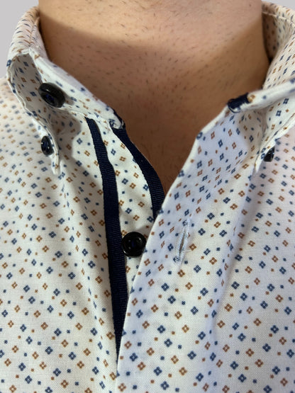 Slim Fit - desenho tipo flor em tons de castanho e azul