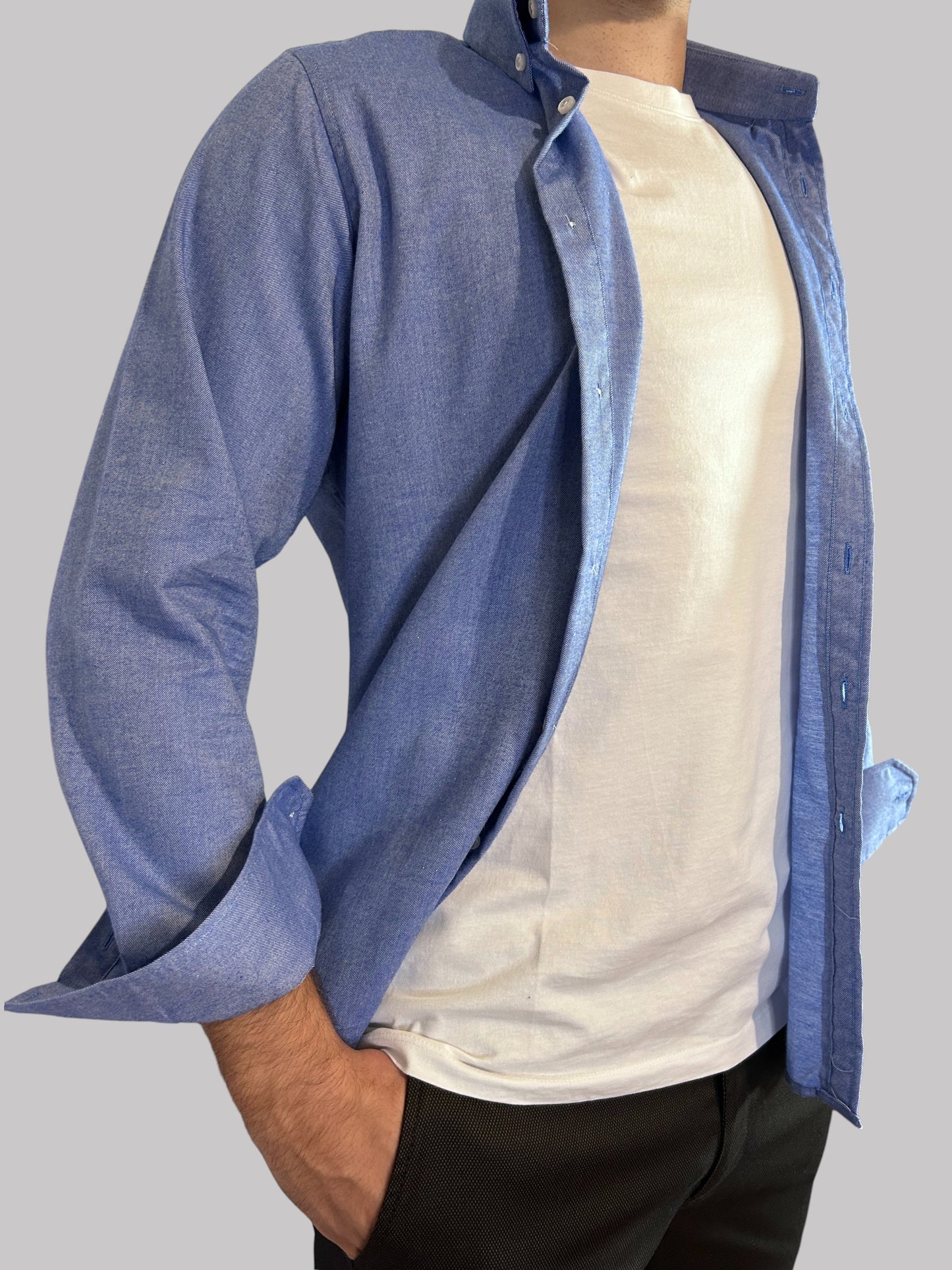 Camisa Slim Fit Azul lisa