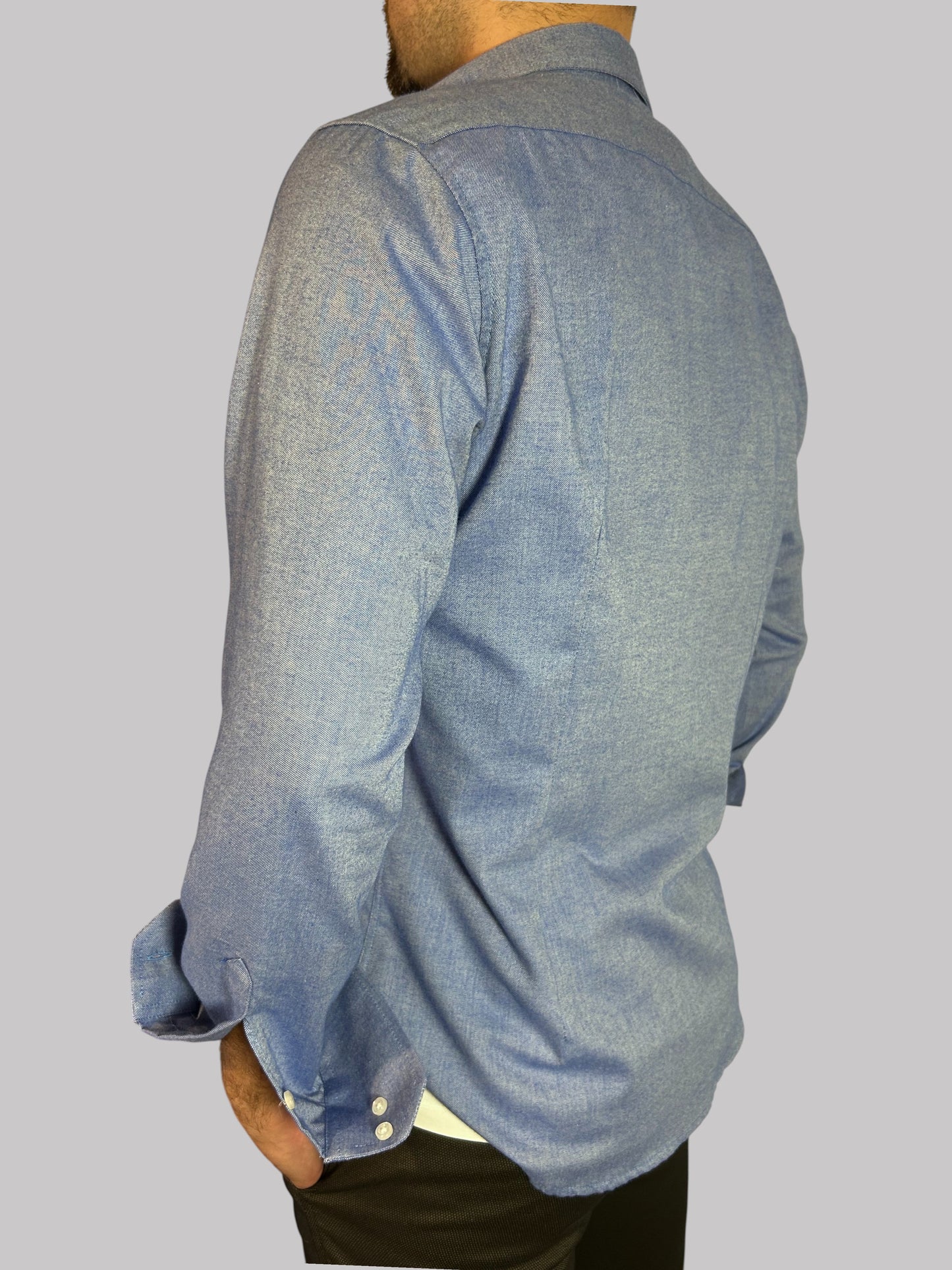 Camisa Slim Fit Azul lisa