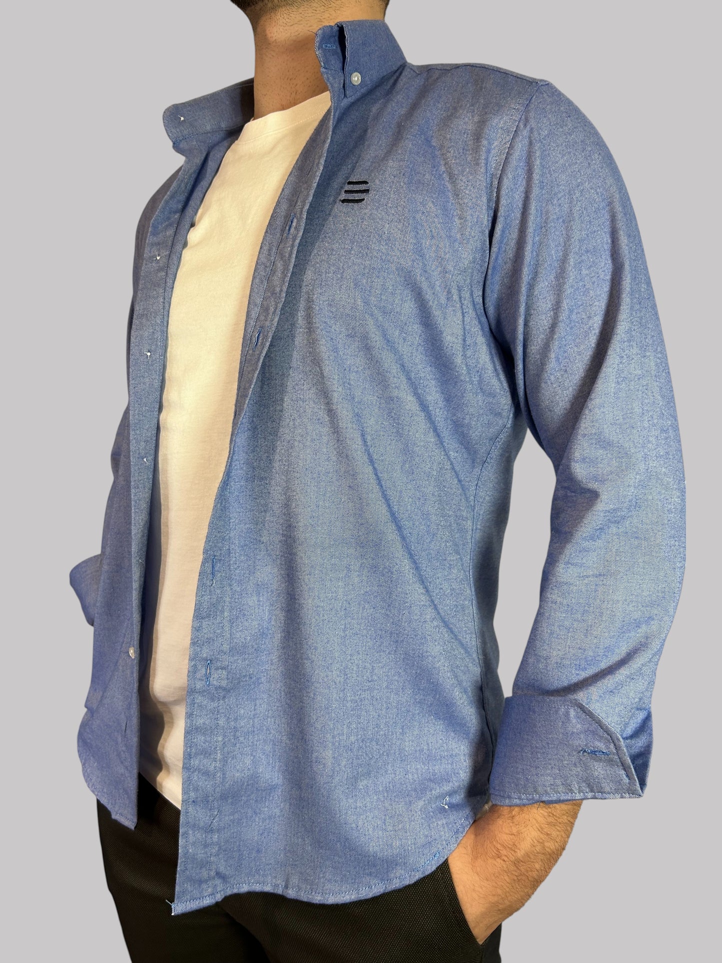 Camisa Slim Fit Azul lisa