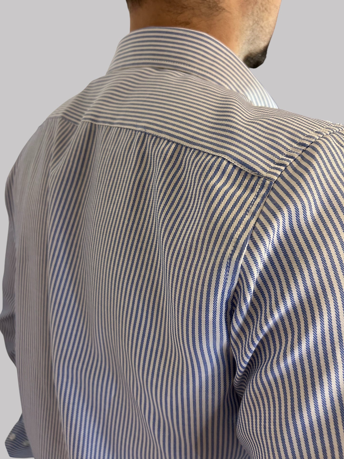 Camisa Regular Fit Risca Azul em Oxford