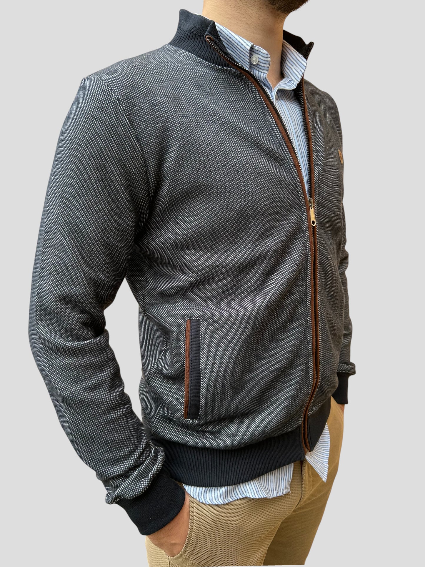 Casaco Fecho Azul Mescla Cardado