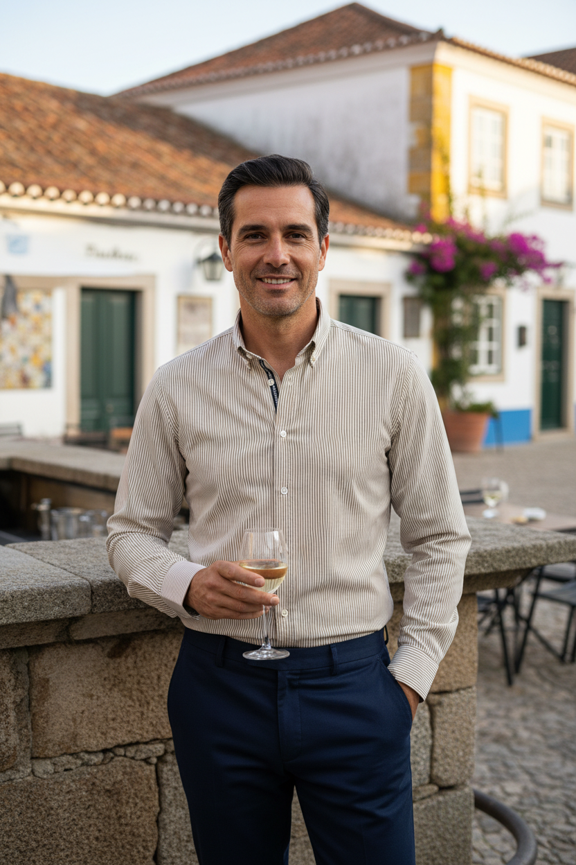 Homem de 45 anos com camisa DUVILL