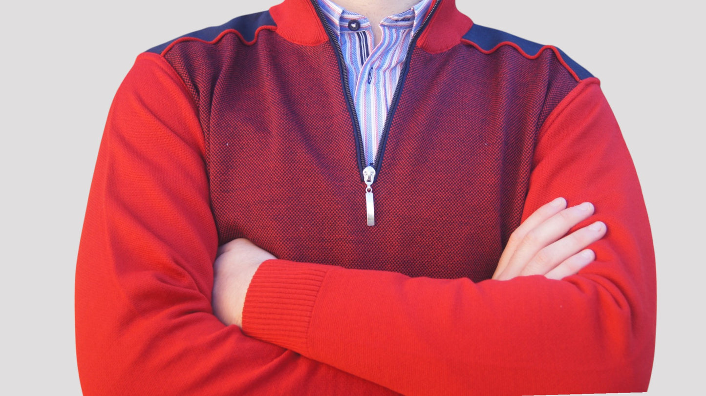 Camisola de Fecho Lã Merino Vermelha