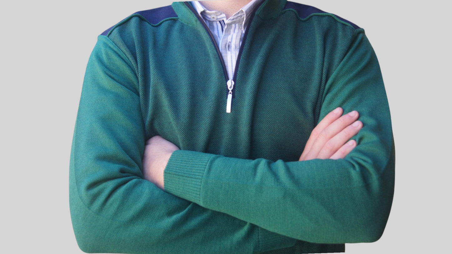 Camisola de Fecho Lã Merino Verde