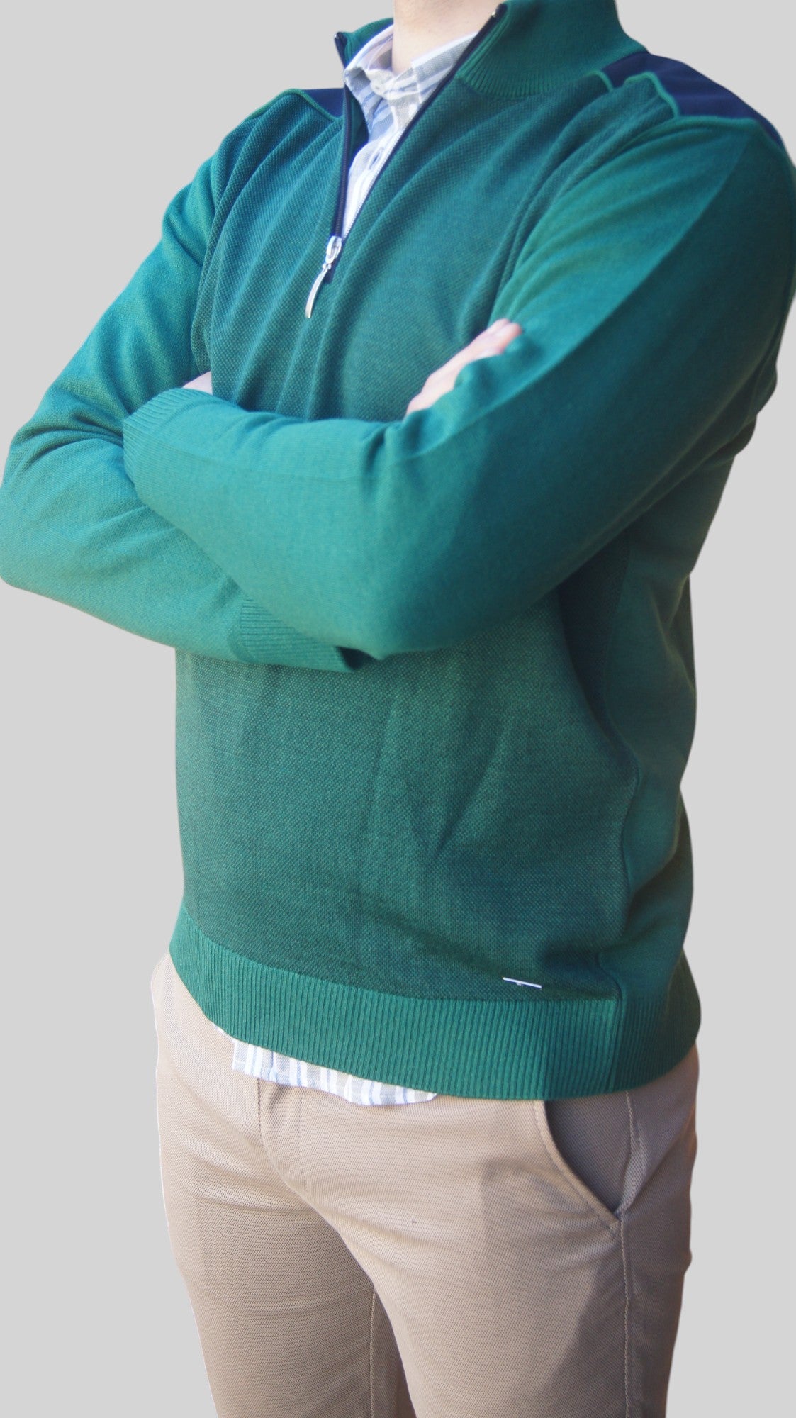 Camisola de Fecho Lã Merino Verde