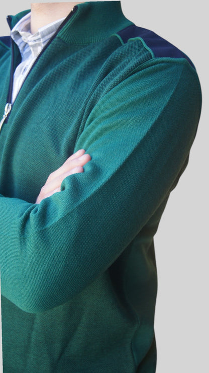 Camisola de Fecho Lã Merino Verde