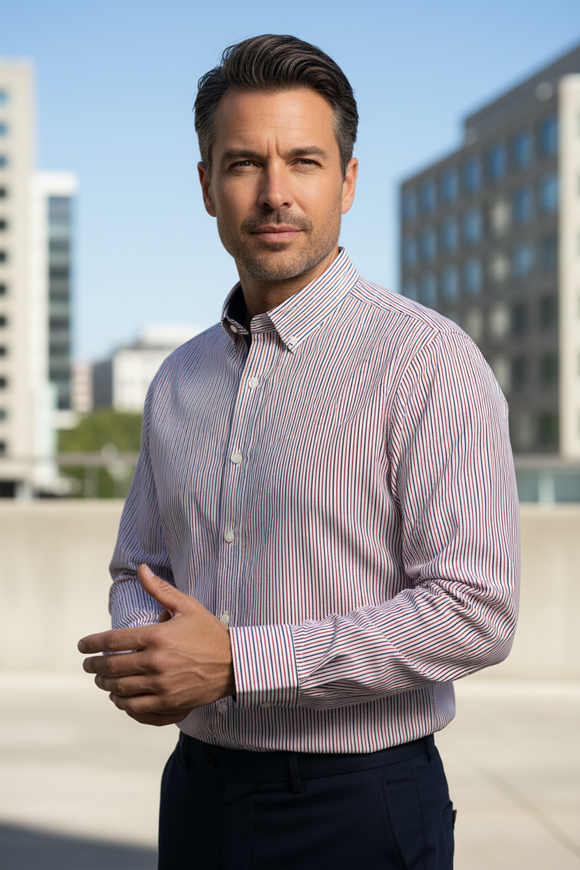 Modelo vestindo camisa DUVILL sem casaco