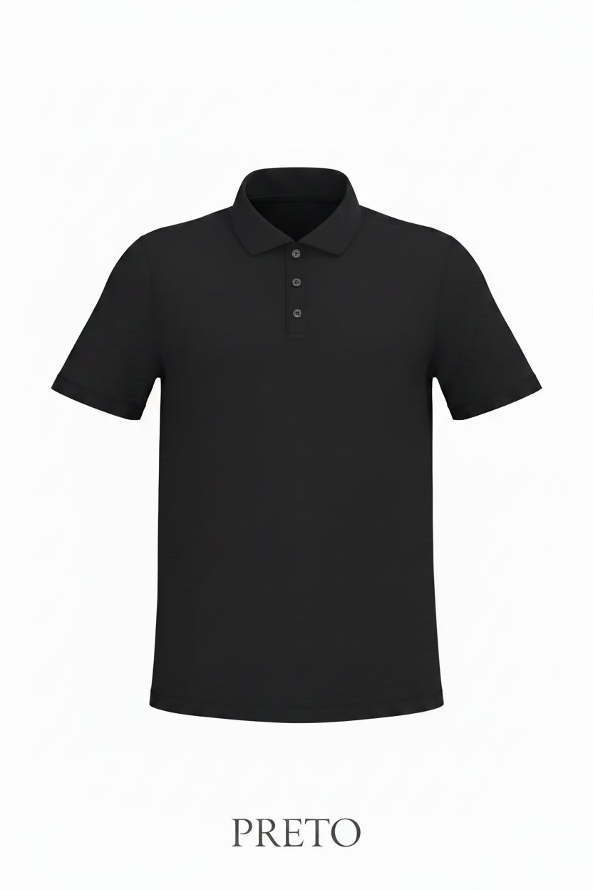Polo preto com texto
