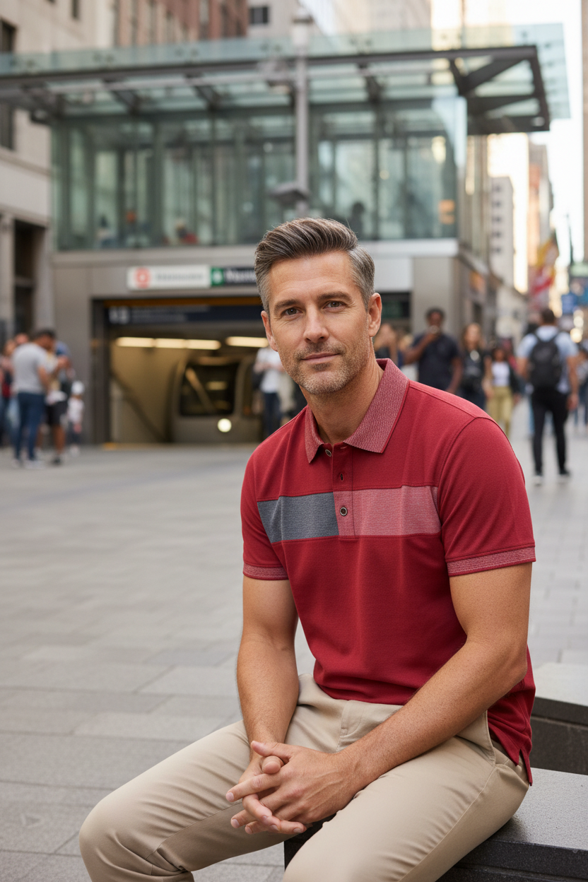 Polo Vermelho — Look Urbano