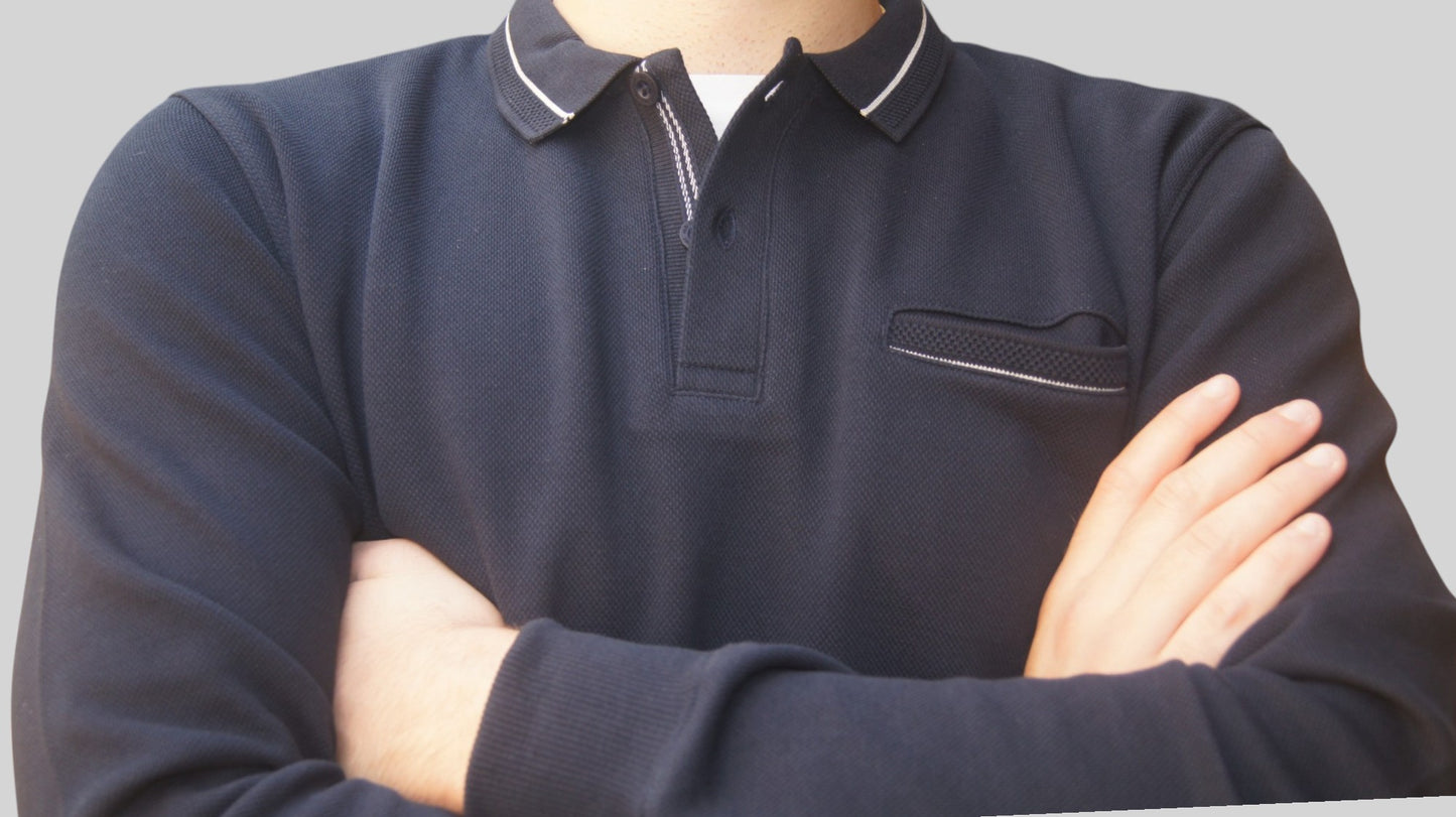 Polo Manga Comprida Azul