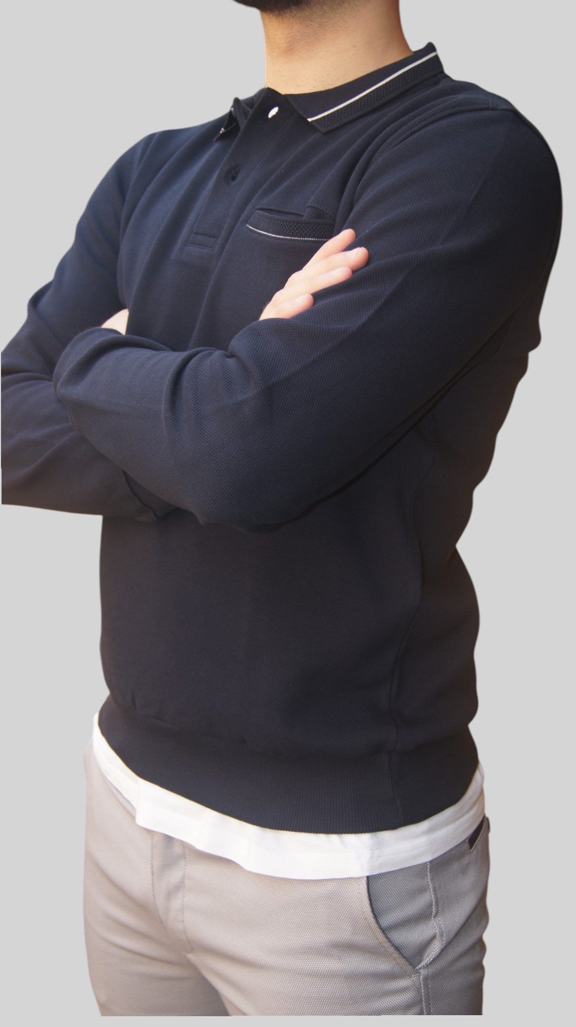 Polo Manga Comprida Azul